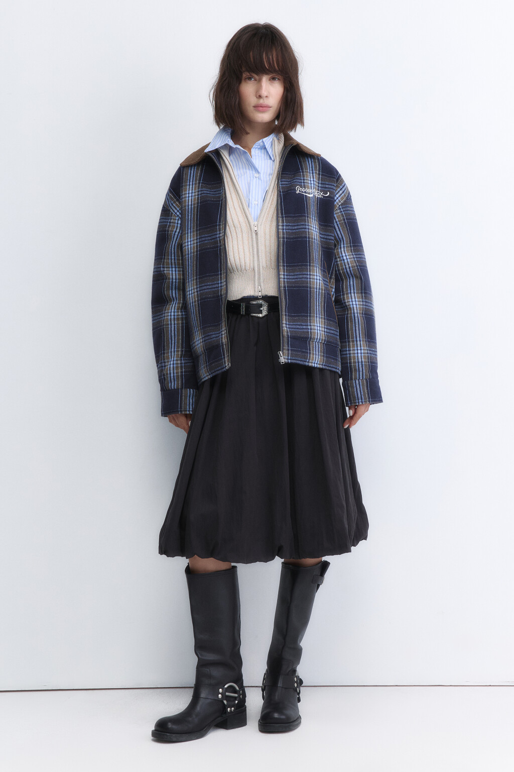 Куртка-рубашка в клетку с вельветовым воротником - цвет мультиколор - 6