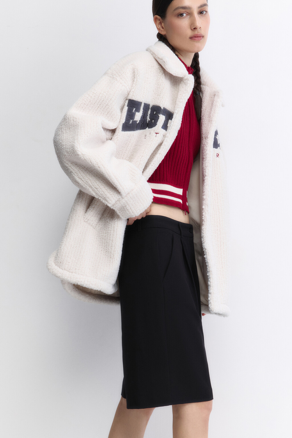 Куртка-рубашка из искусственного меха с принтом - цвет бежевый - 1