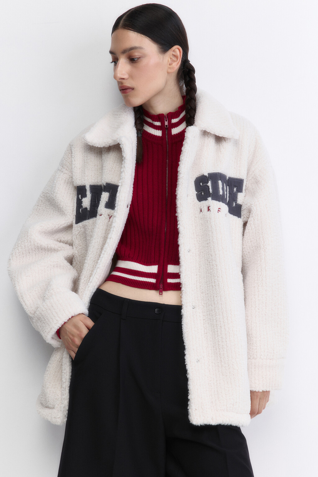 Куртка-рубашка из искусственного меха с принтом - цвет бежевый - 2