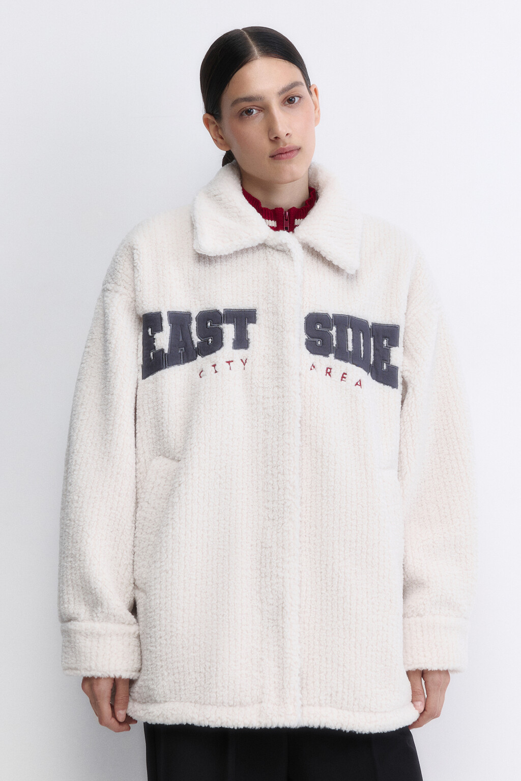 Куртка-рубашка из искусственного меха с принтом - цвет бежевый - 3