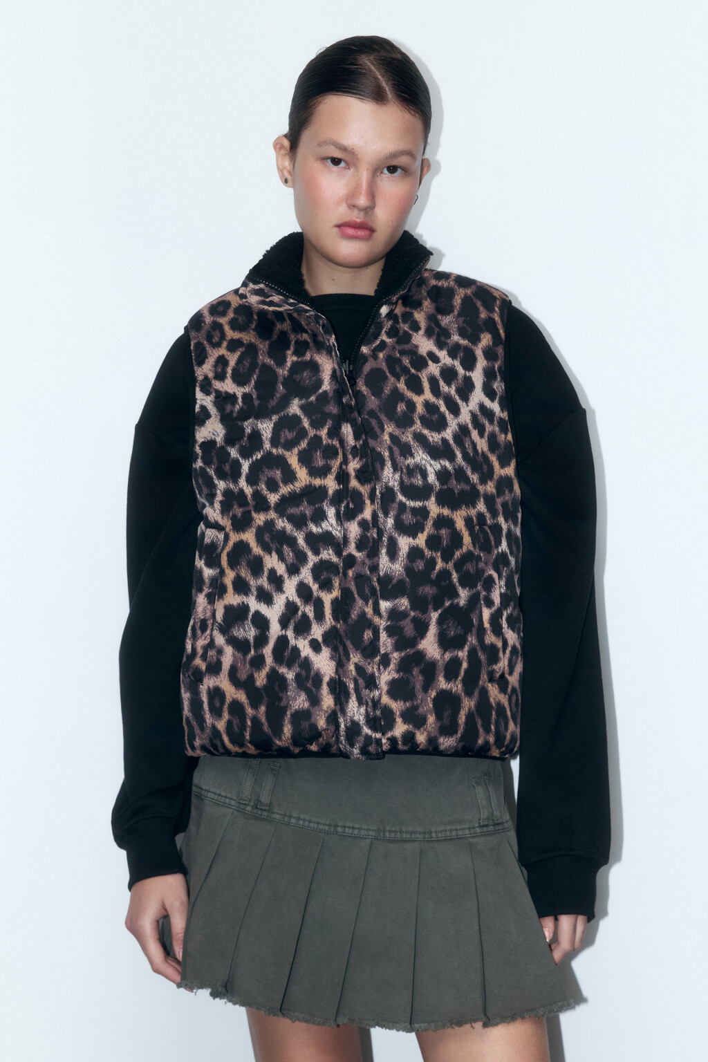 Жилет двусторонний с леопардовым принтом - цвет черный - 3