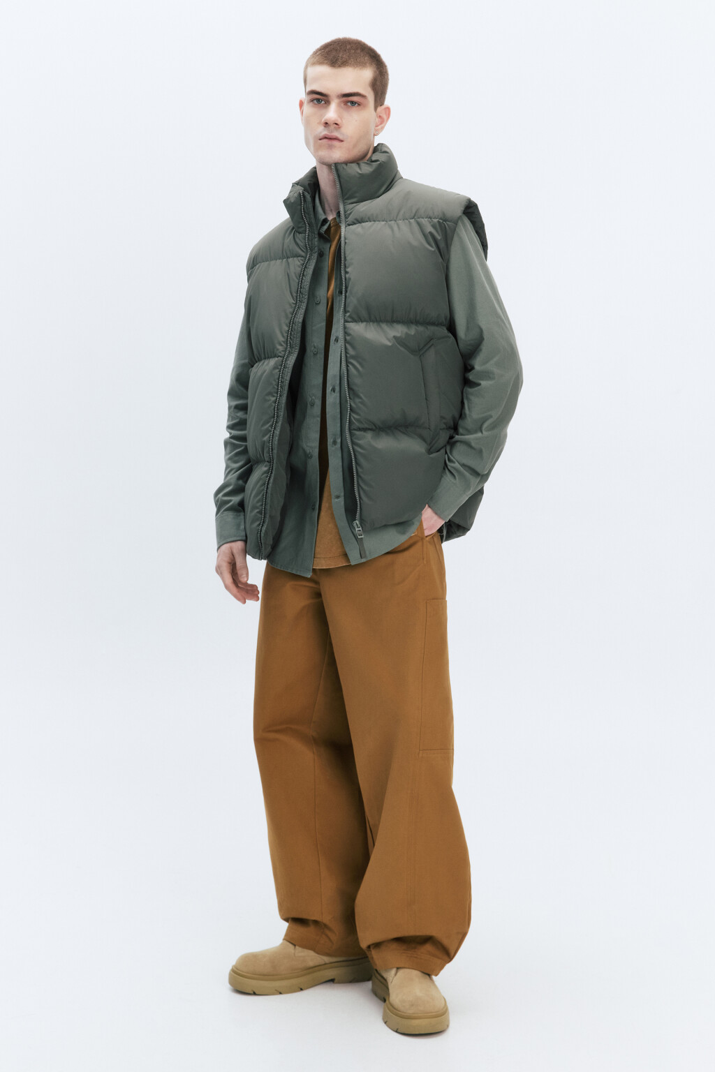 Жилет стеганый с воротником-стойкой - цвет зеленый - 6
