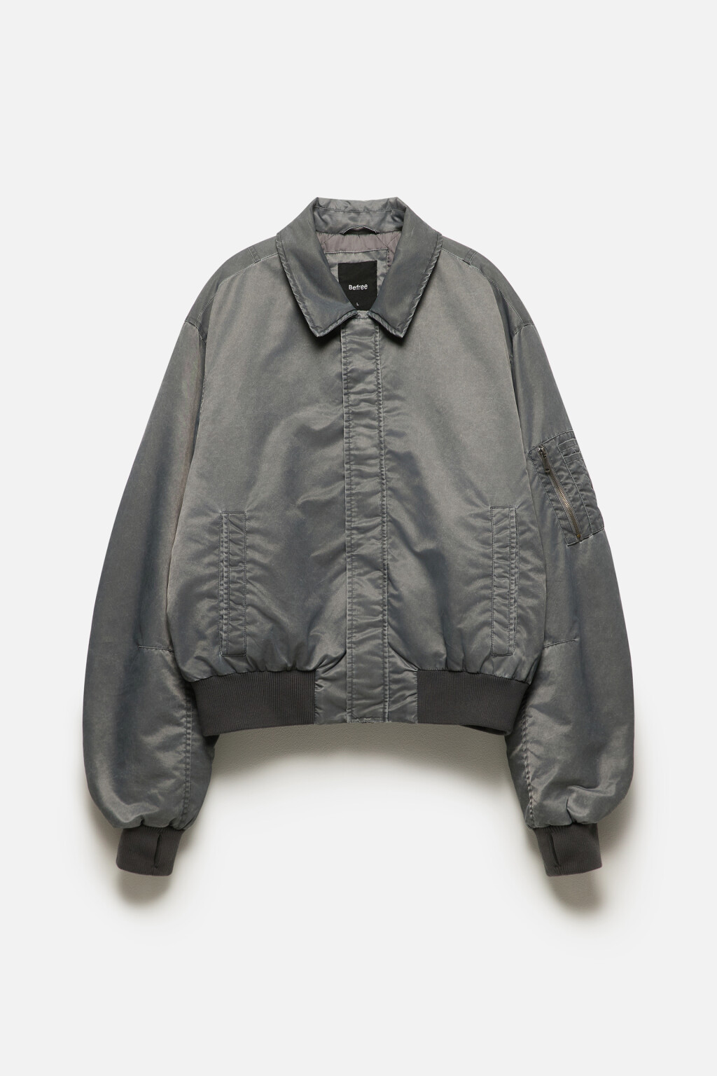 Куртка-бомбер утепленная с эффектом acid wash - цвет черный - 10