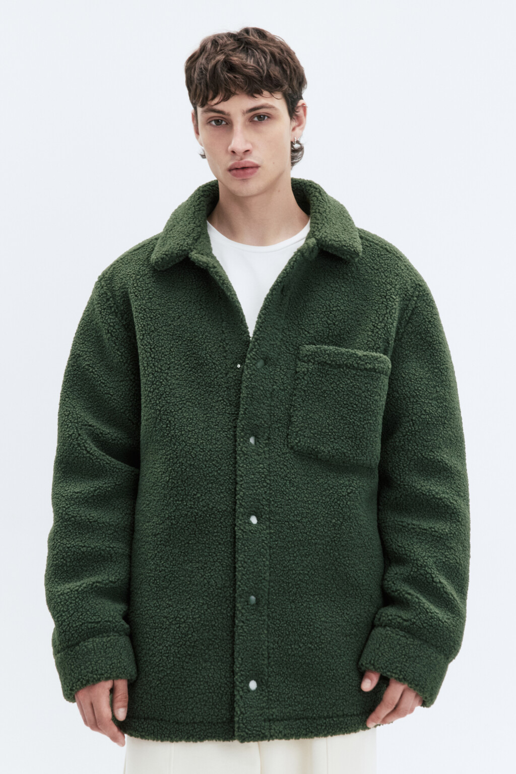 Куртка-чебурашка oversize флисовая с карманом - цвет зеленый - 2