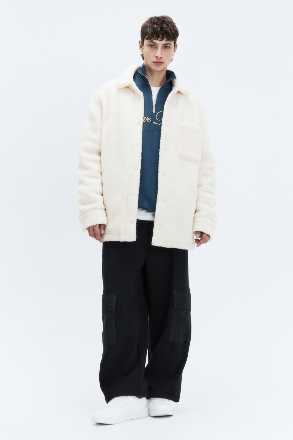 Куртка-чебурашка oversize флисовая с карманом - цвет ванильный - 5