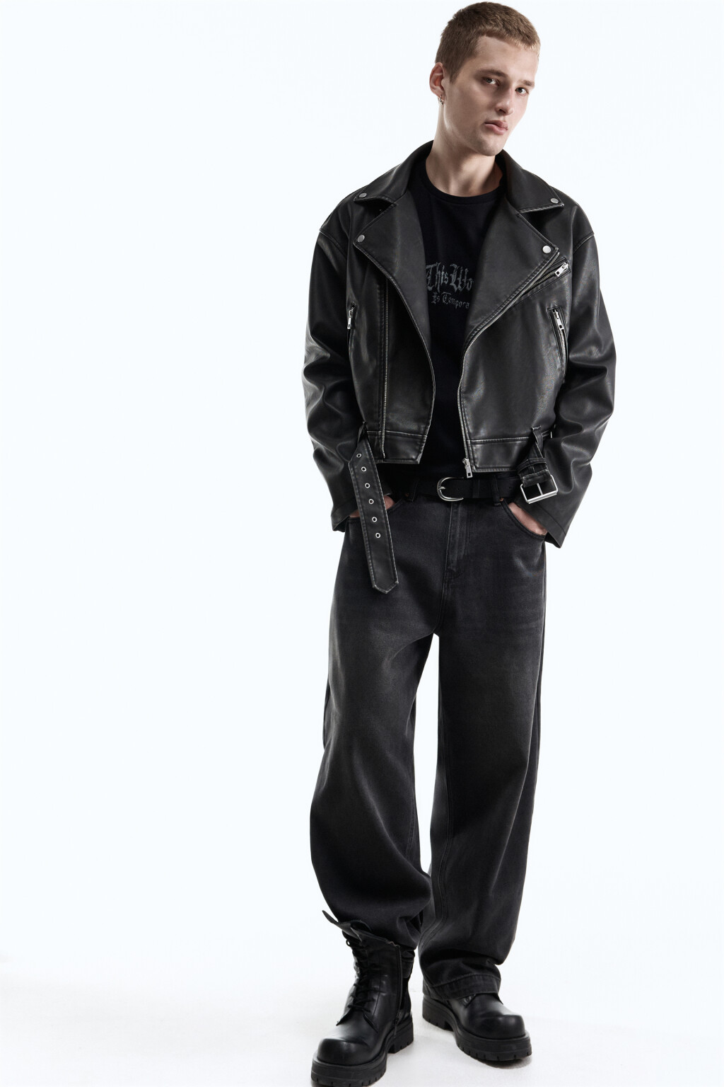 Куртка-косуха укороченная с вареным эффектом - цвет черный - 5