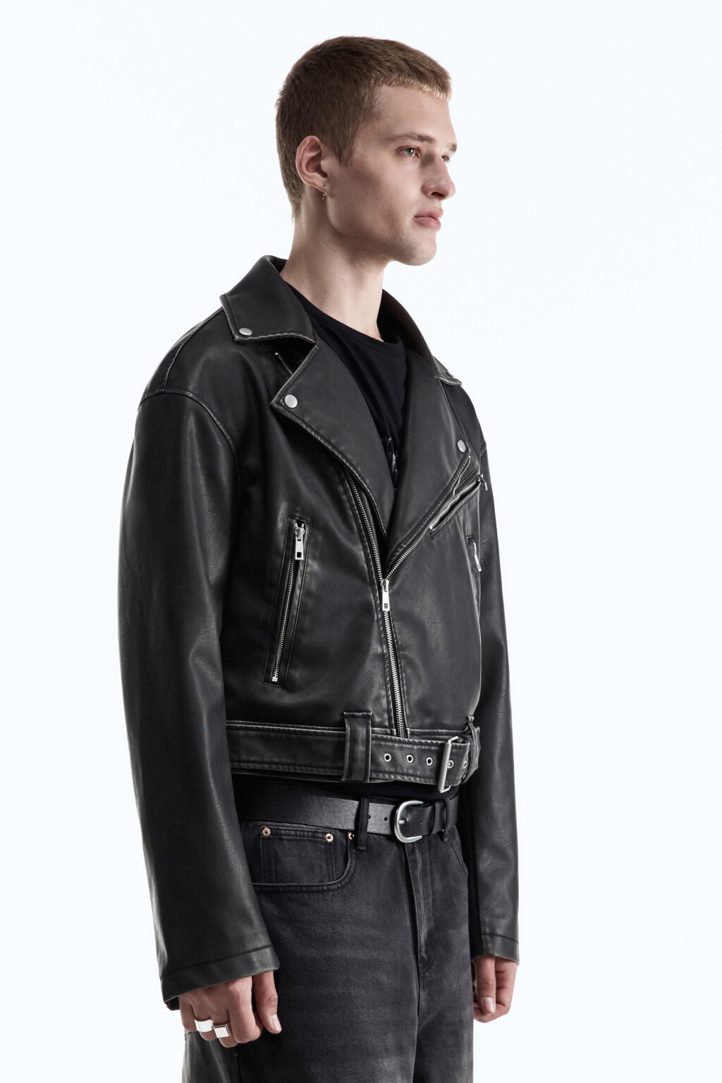 Куртка-косуха укороченная с вареным эффектом - цвет черный - 3