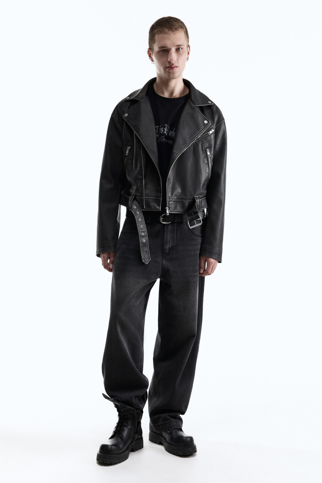 Куртка-косуха укороченная с вареным эффектом - цвет черный - 6