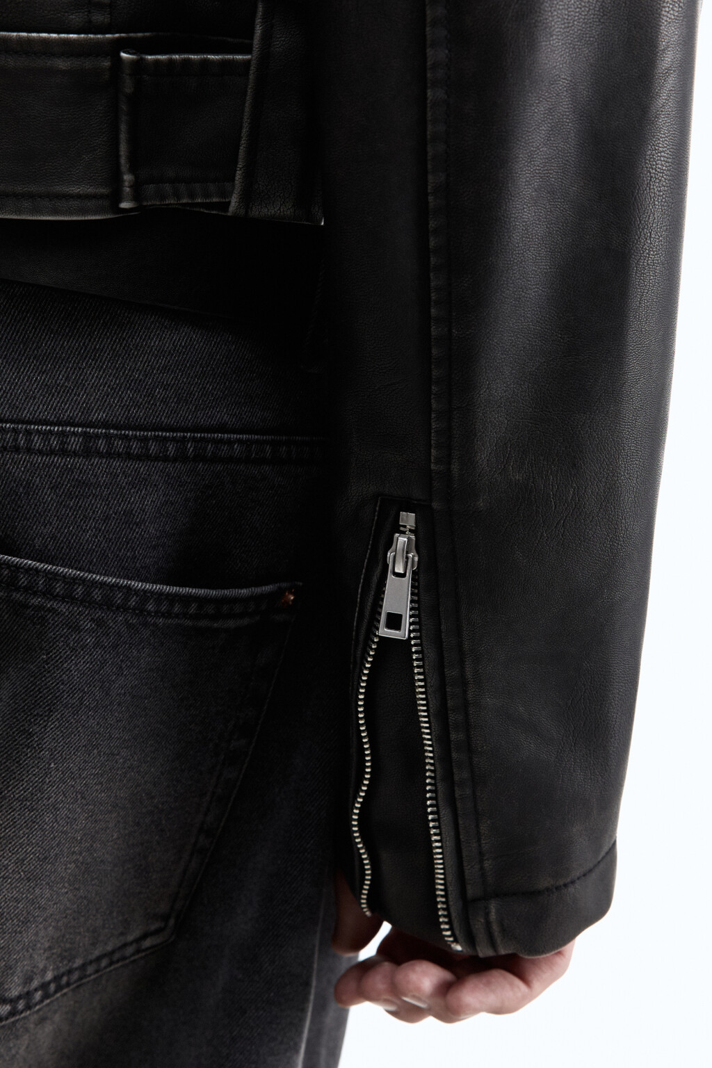 Куртка-косуха укороченная с вареным эффектом - цвет черный - 9