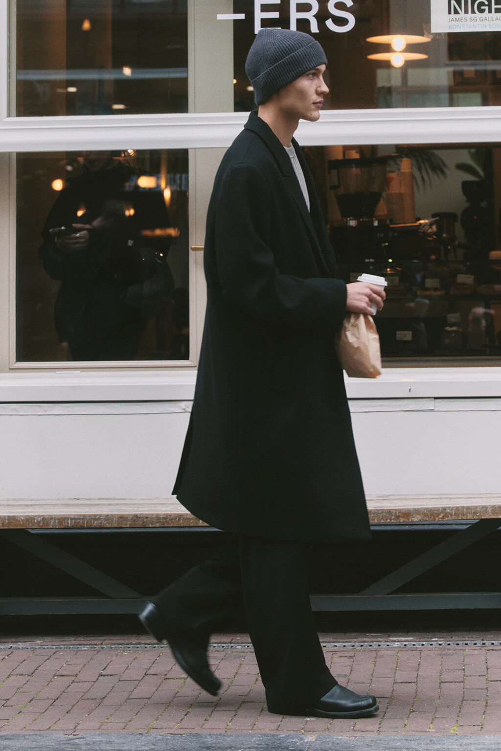 Пальто драповое однобортное ниже колена - цвет черный - 10