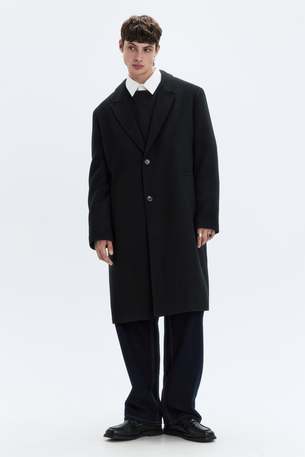 Пальто драповое однобортное ниже колена - цвет черный - 3