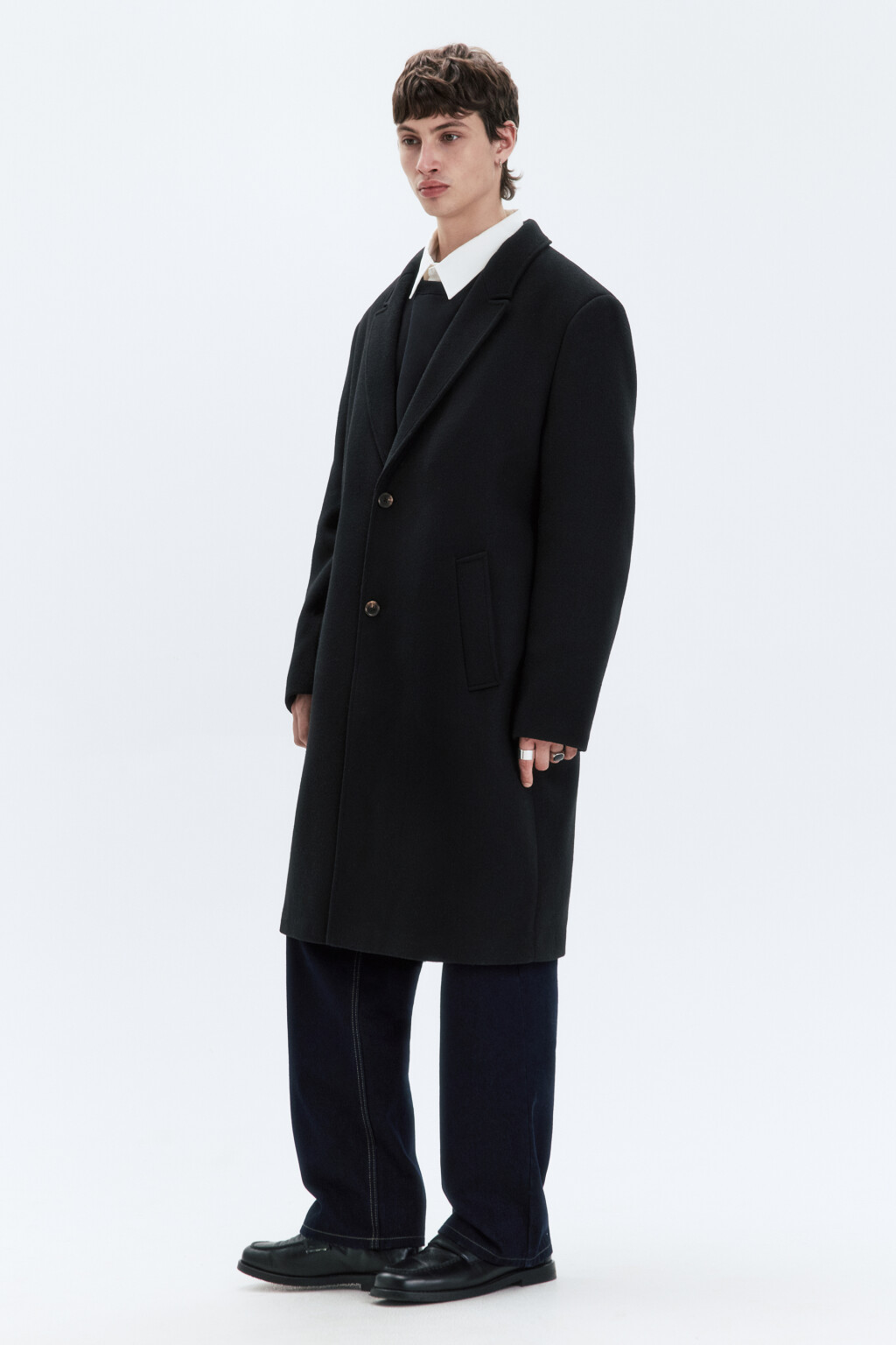 Пальто драповое однобортное ниже колена - цвет черный - 4