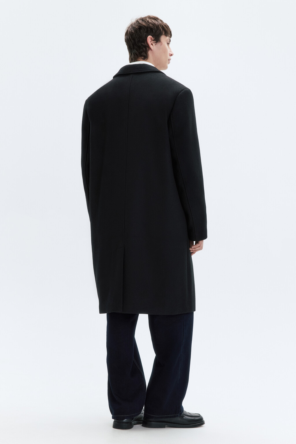 Пальто драповое однобортное ниже колена - цвет черный - 5