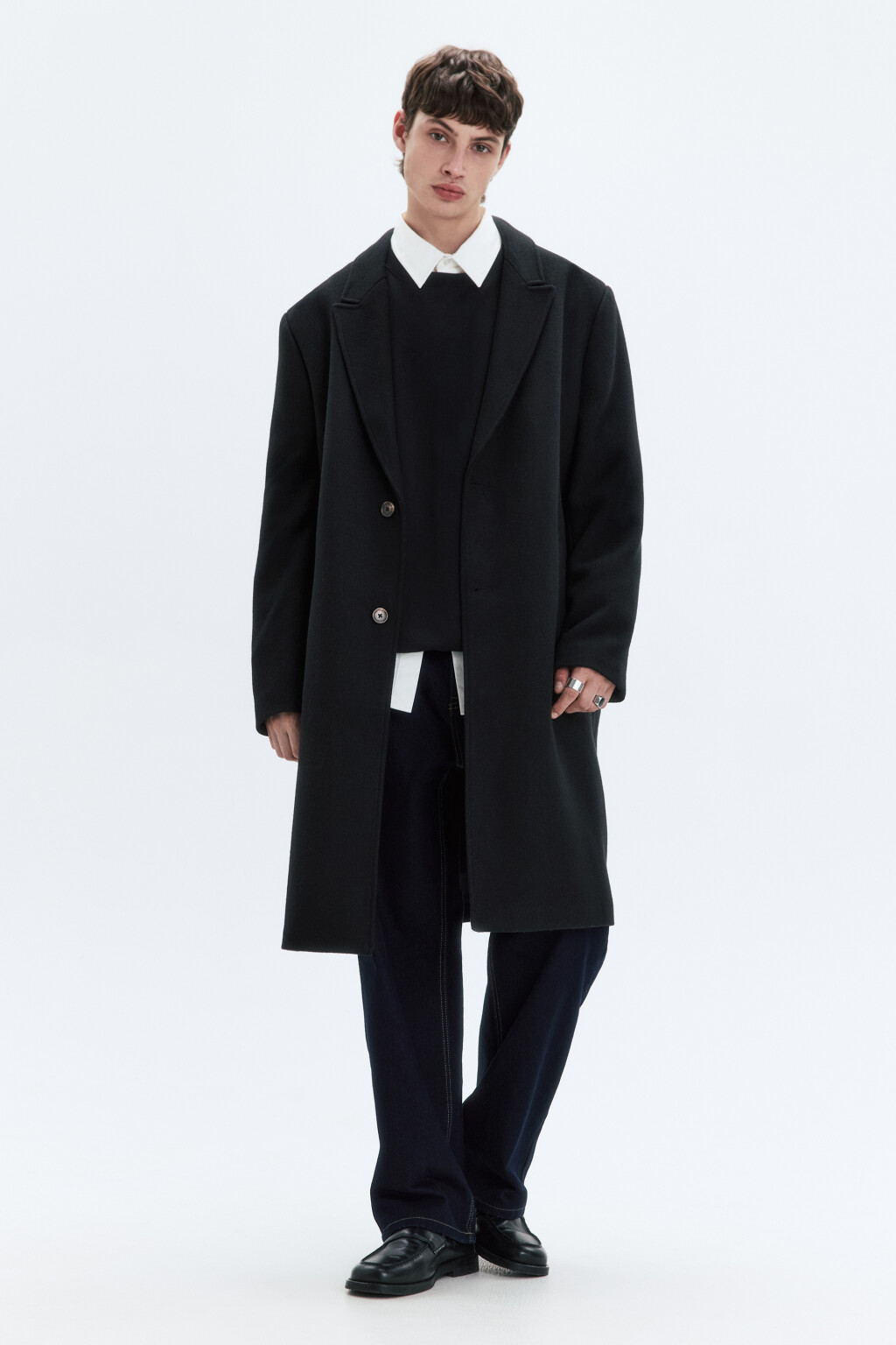 Пальто драповое однобортное ниже колена - цвет черный - 6