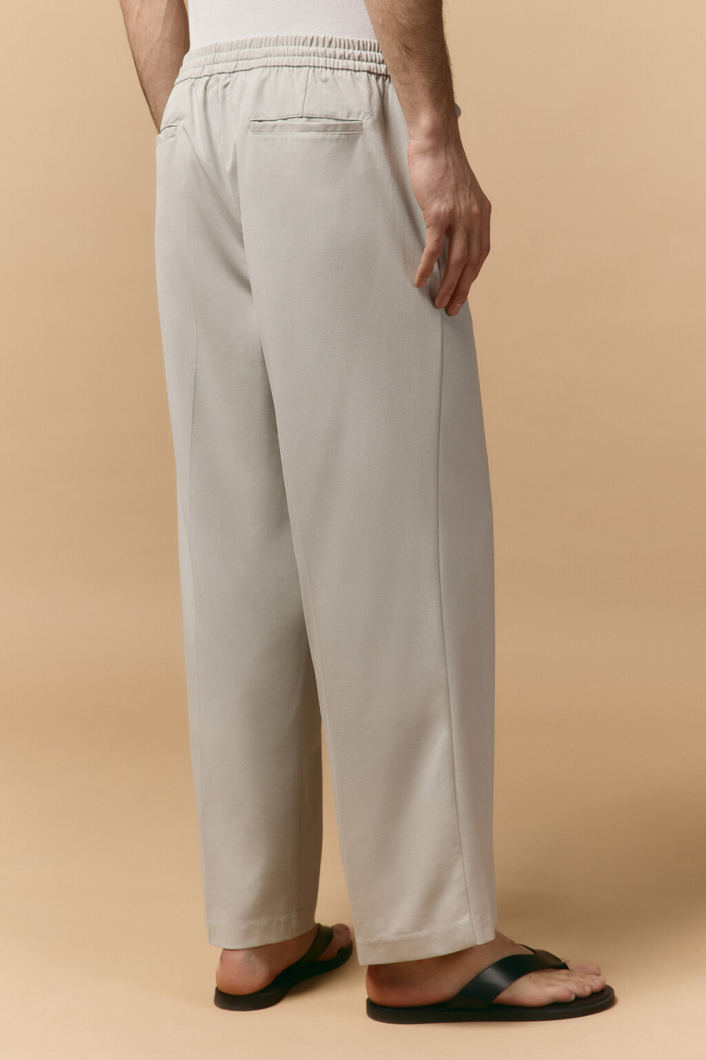 Брюки прямые костюмные с поясом на завязках - цвет серый - 3