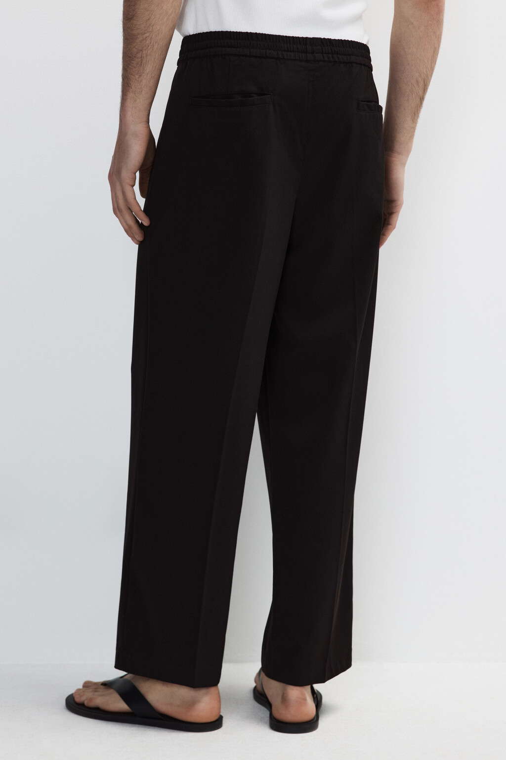 Брюки прямые костюмные с поясом на завязках - цвет черный - 3