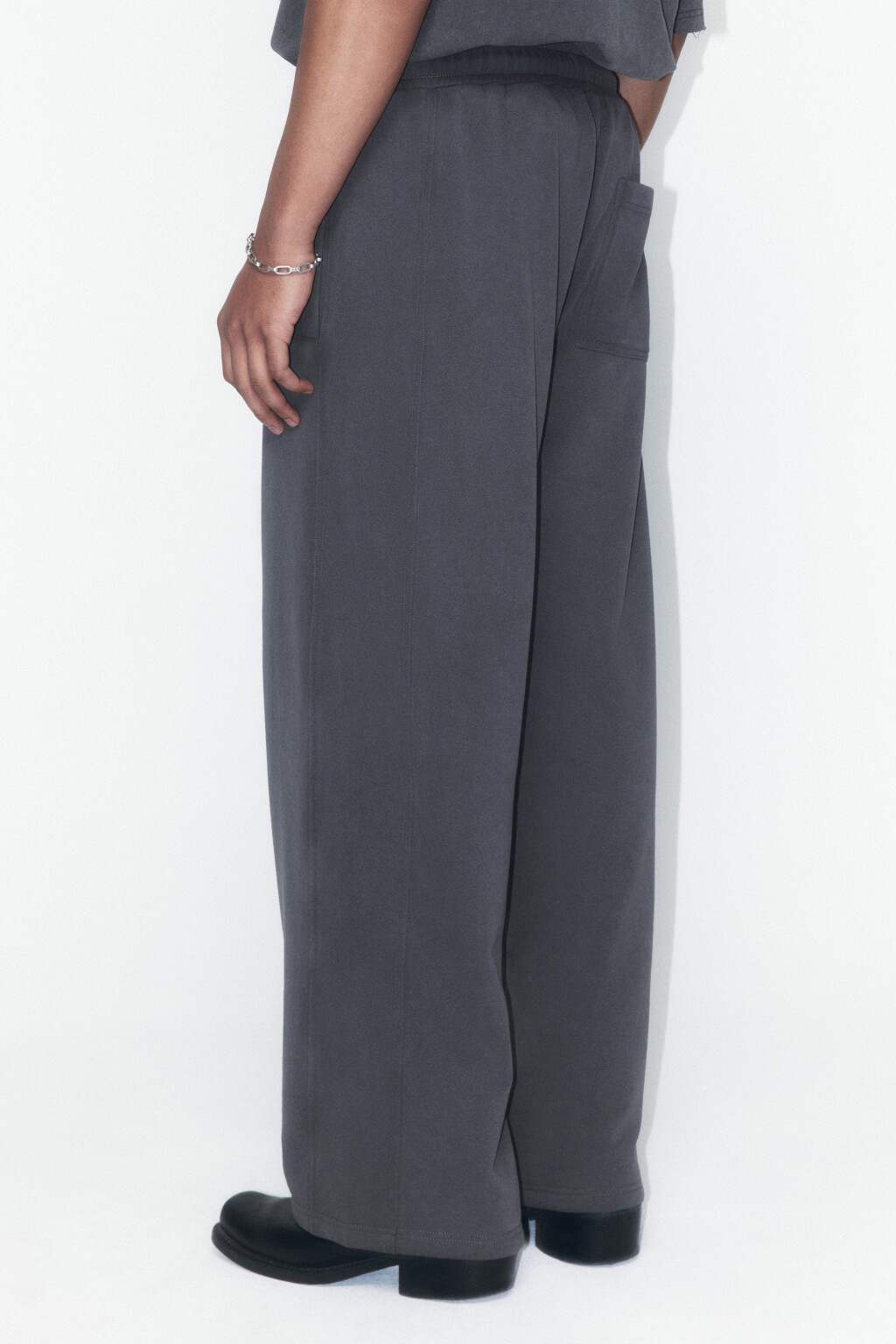 Брюки широкие трикотажные с вареным эффектом - цвет серый - 4