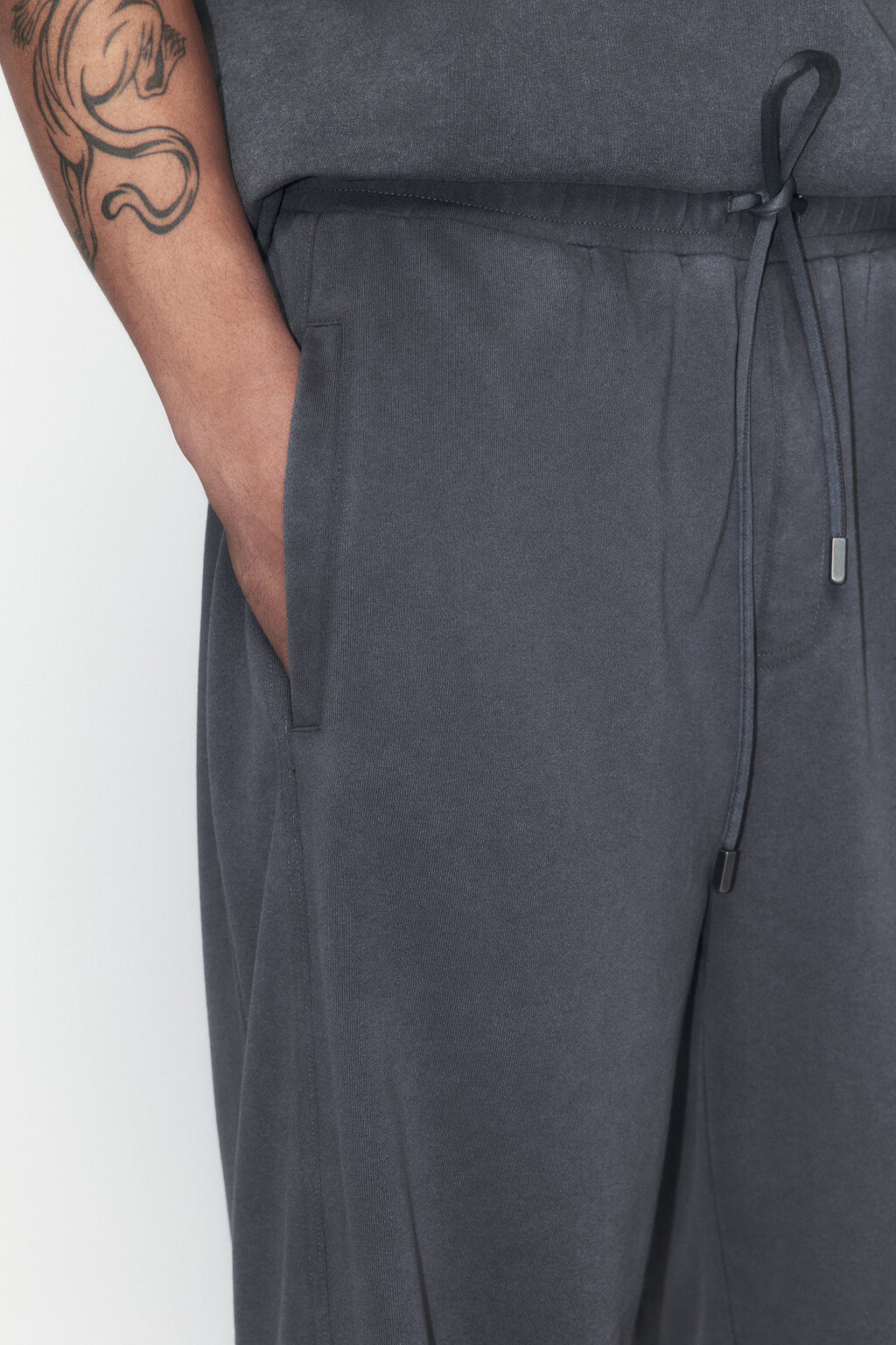 Брюки широкие трикотажные с вареным эффектом - цвет серый - 7