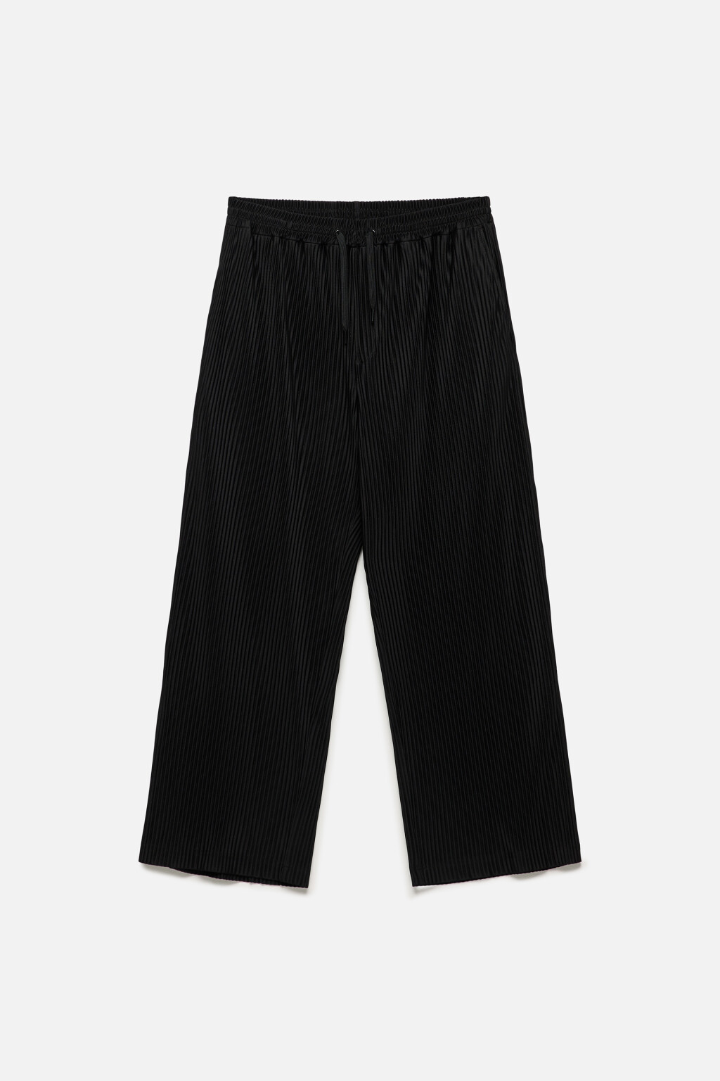 Брюки широкие костюмные из жатой ткани - цвет черный - 8