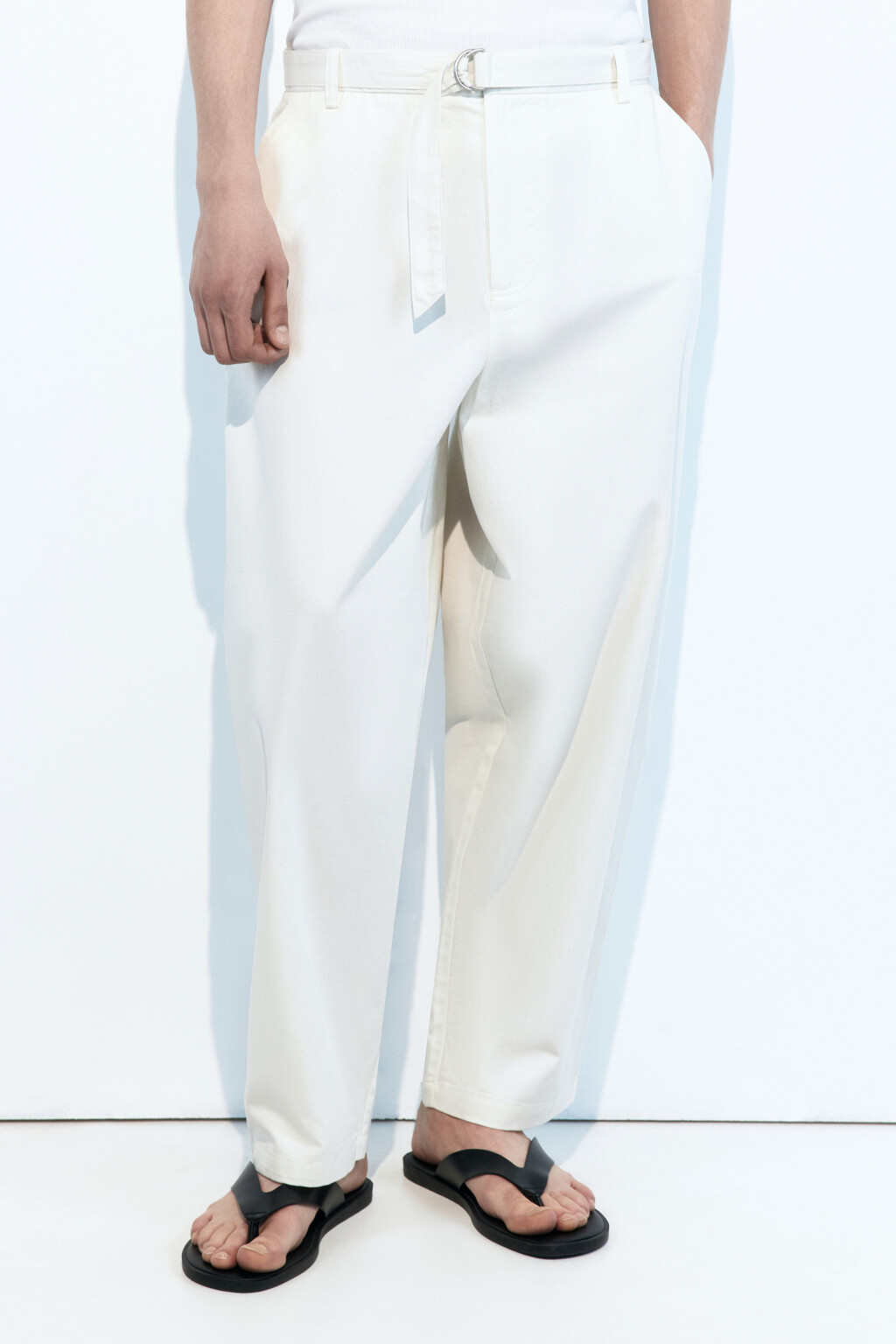 Брюки-бананы костюмные с ремнем - цвет бежевый - 2