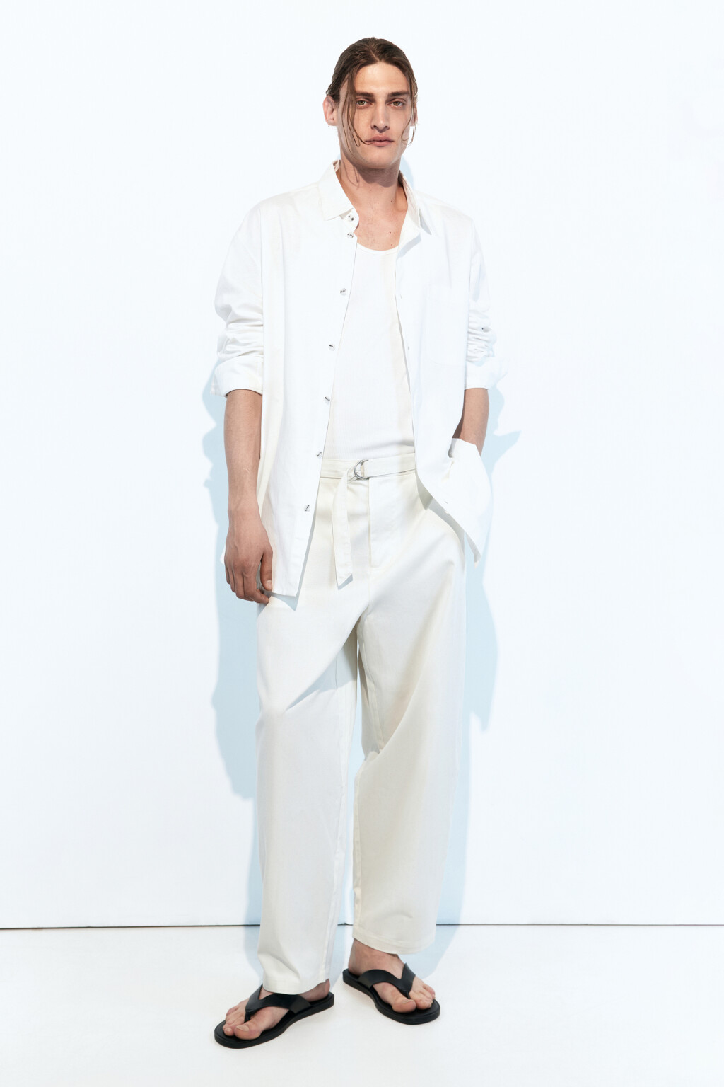 Брюки-бананы костюмные с ремнем - цвет бежевый - 5