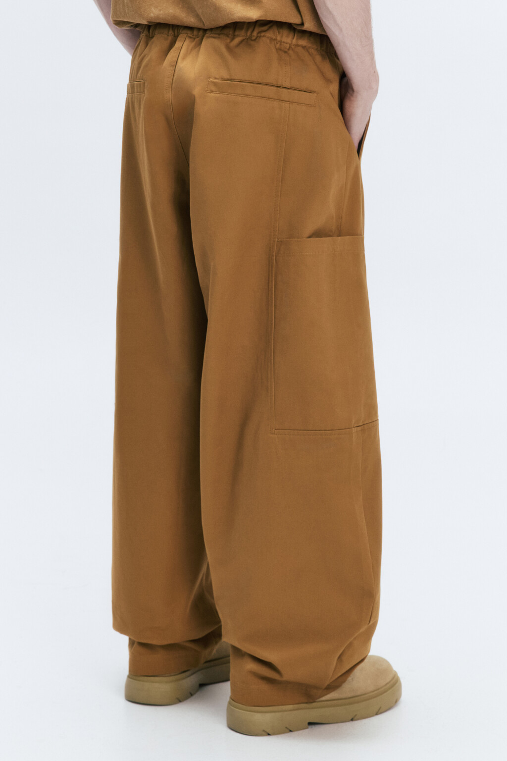 Брюки широкие хлопковые с поясом на завязках - цвет коричневый - 3