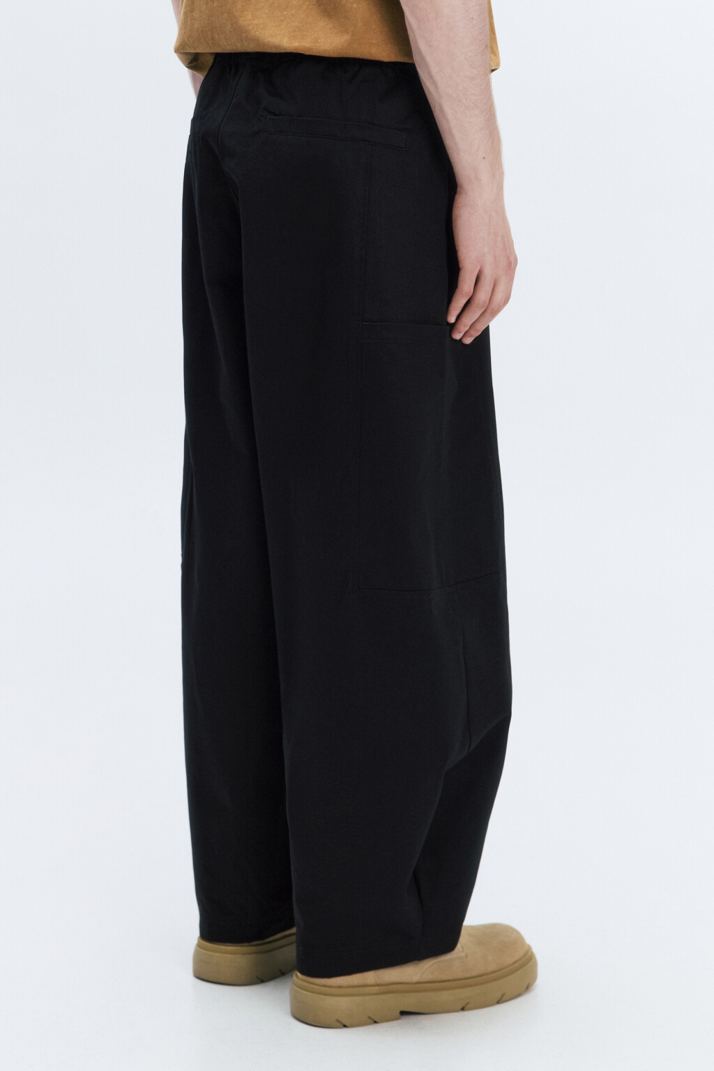 Брюки широкие хлопковые с поясом на завязках - цвет черный - 3