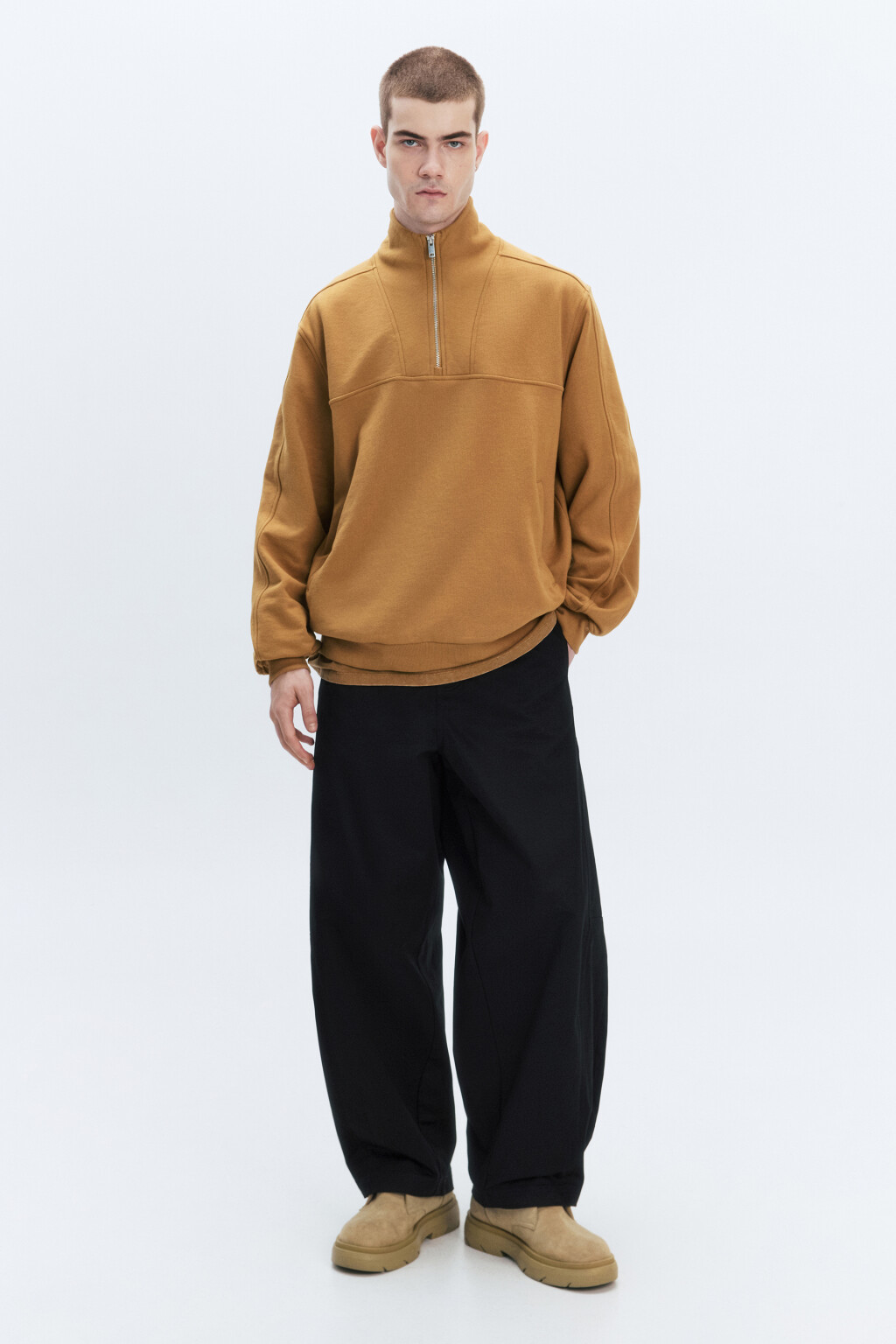 Брюки широкие хлопковые с поясом на завязках - цвет черный - 4