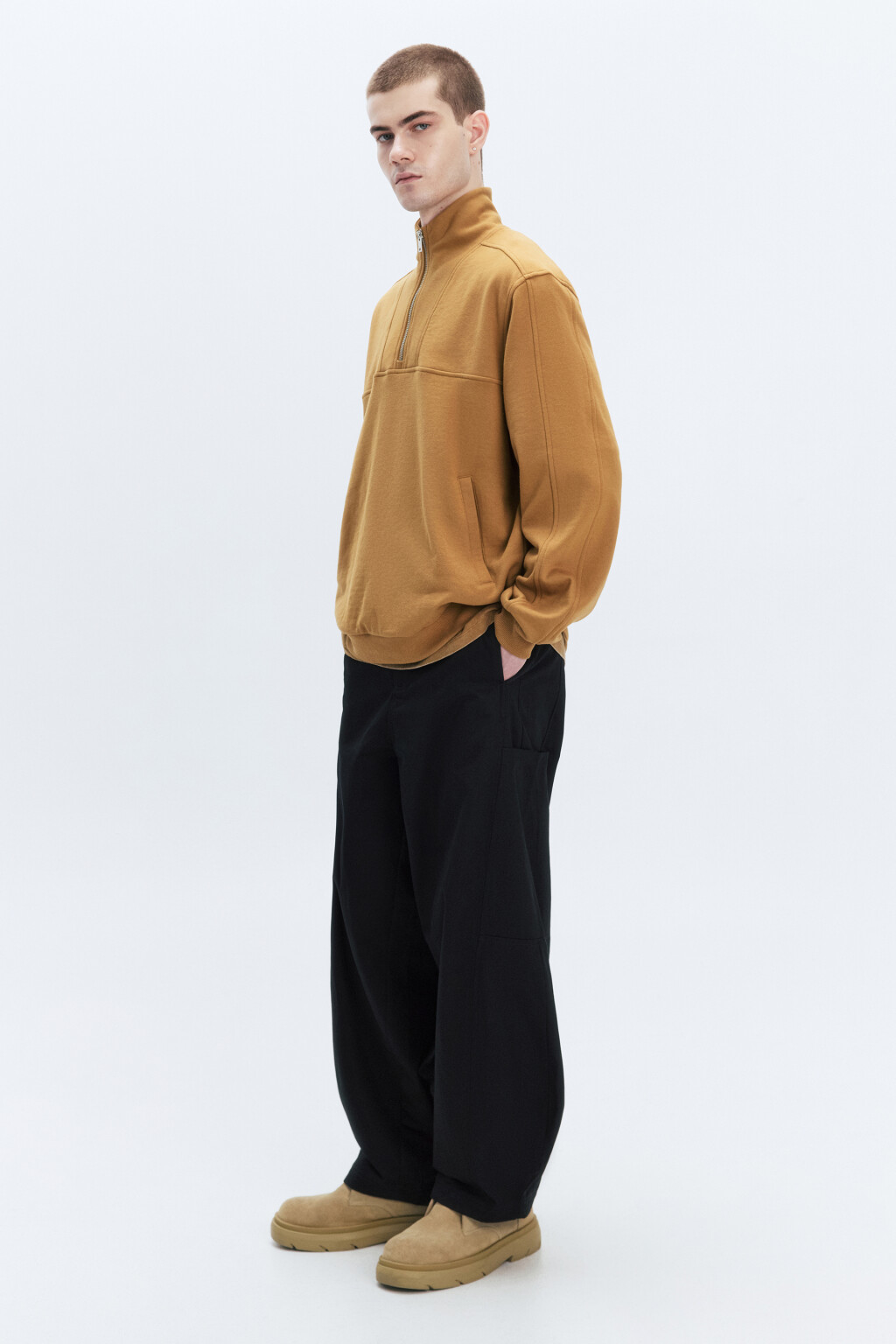 Брюки широкие хлопковые с поясом на завязках - цвет черный - 5