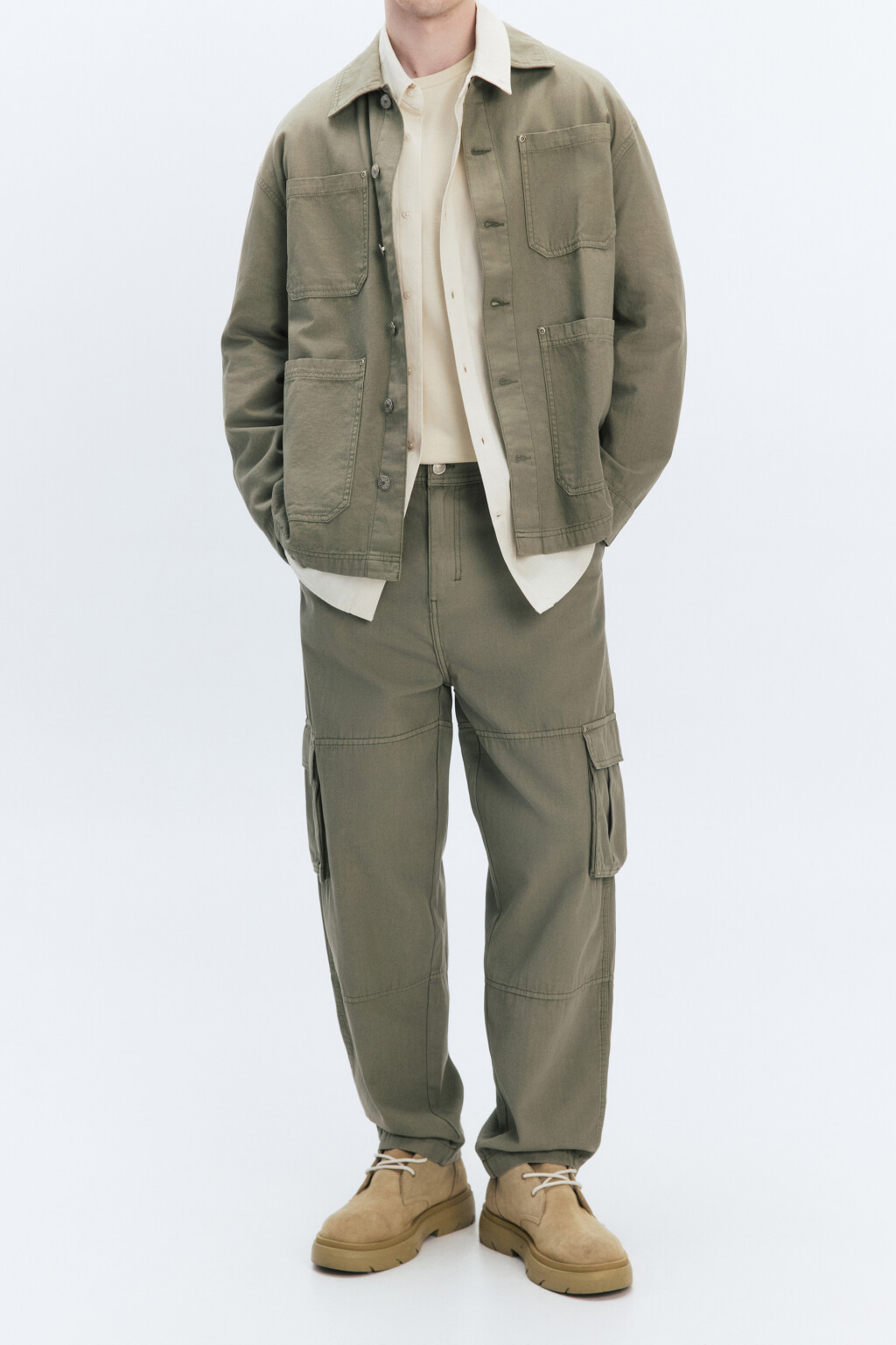 Брюки-карго хлопковые с накладными карманами - цвет зеленый - 1