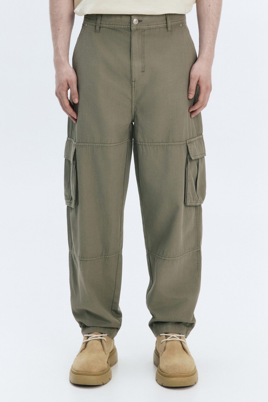 Брюки-карго хлопковые с накладными карманами - цвет зеленый - 2