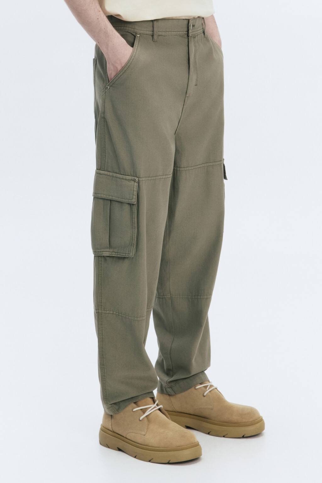 Брюки-карго хлопковые с накладными карманами - цвет зеленый - 3