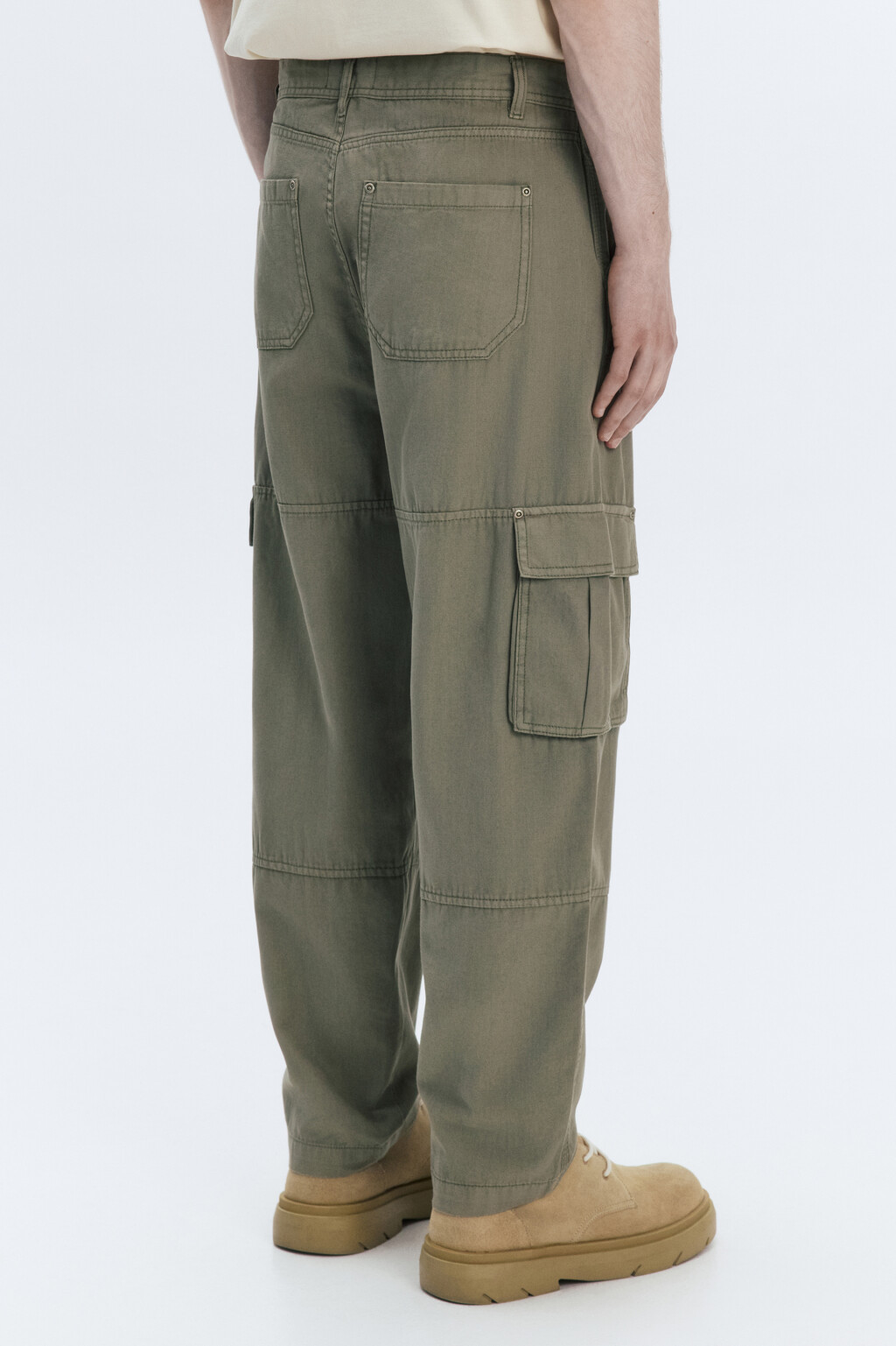Брюки-карго хлопковые с накладными карманами - цвет зеленый - 4