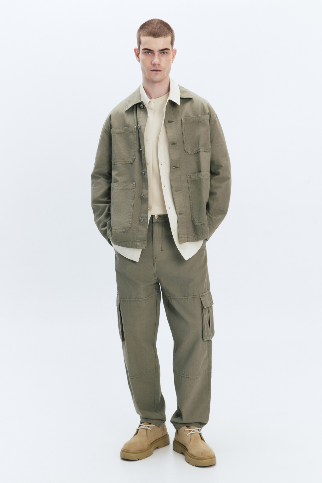 Брюки-карго хлопковые с накладными карманами - цвет зеленый - 5