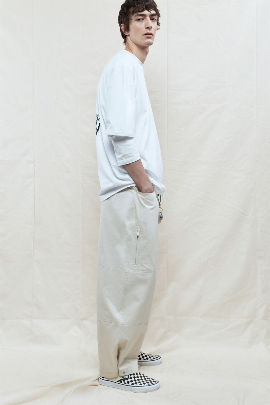 Брюки barrel fit широкие из хлопка - цвет бежевый - 1