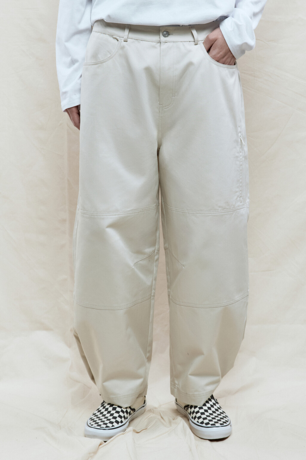 Брюки barrel fit широкие из хлопка - цвет бежевый - 2