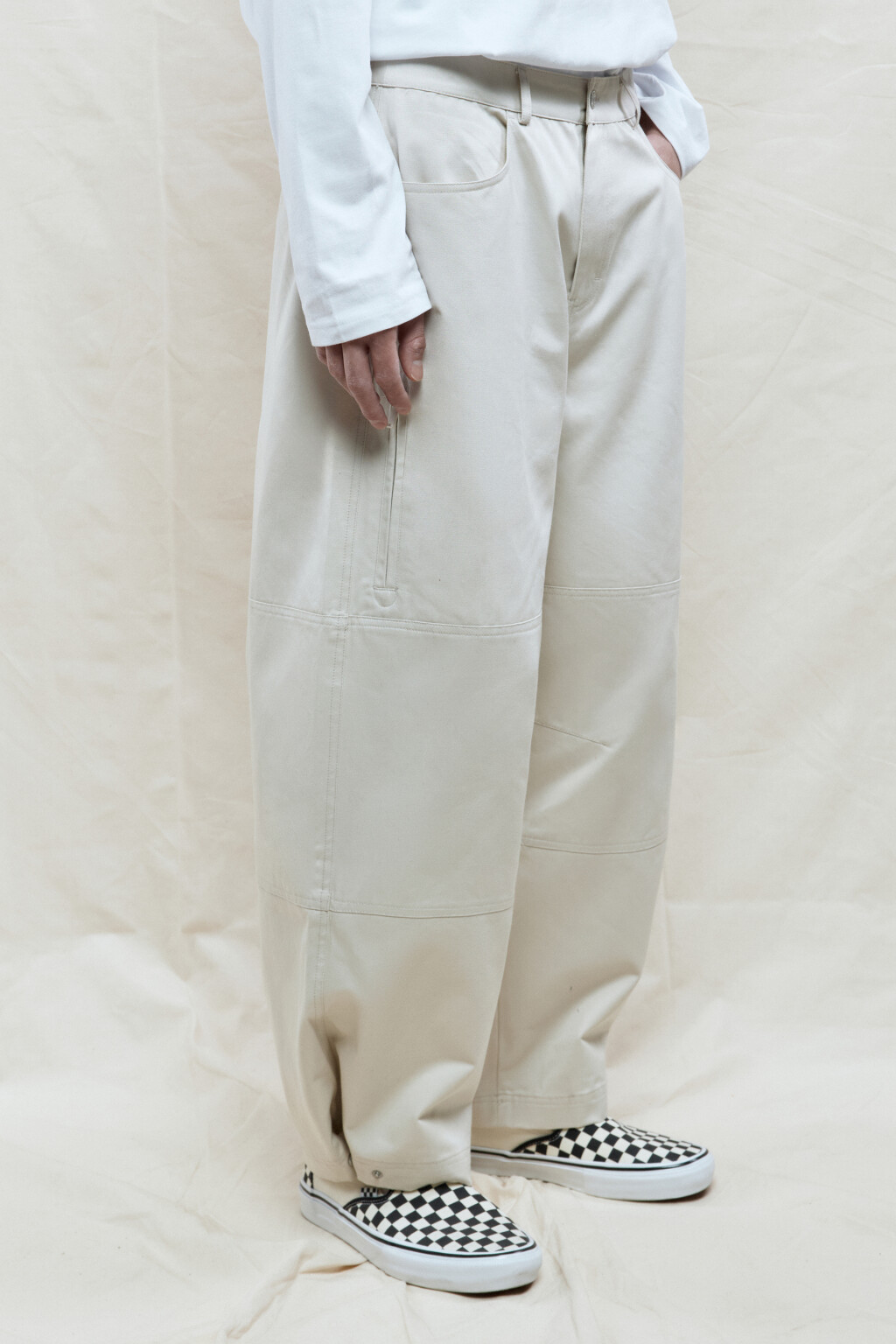 Брюки barrel fit широкие из хлопка - цвет бежевый - 3