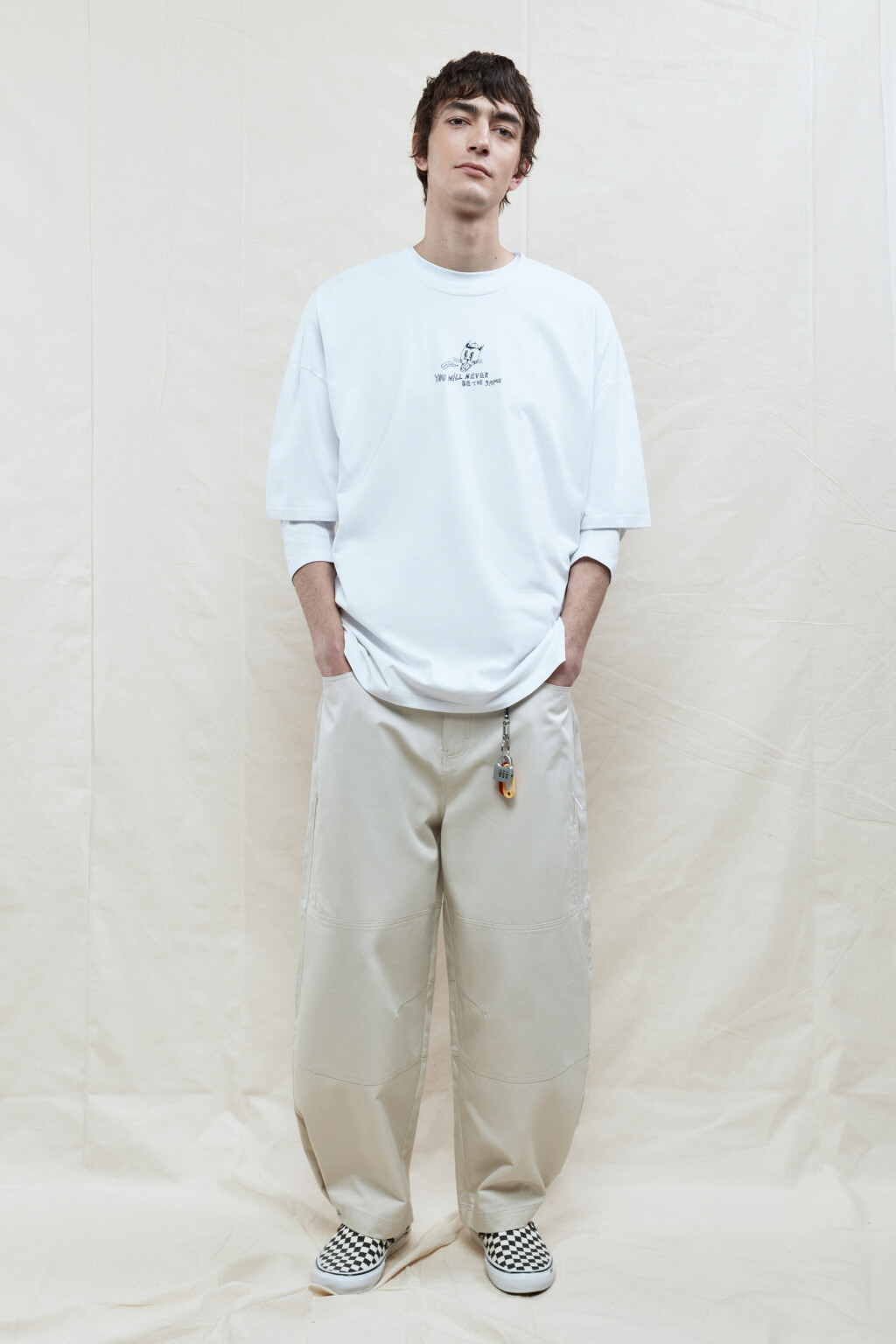 Брюки barrel fit широкие из хлопка - цвет бежевый - 5