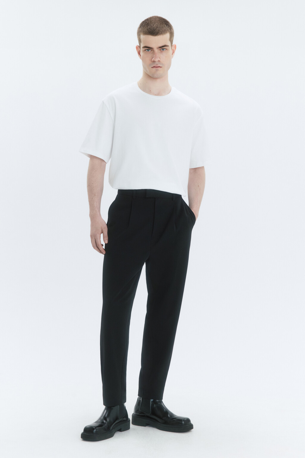 Брюки regular fit костюмные со средней посадкой - цвет черный - 5