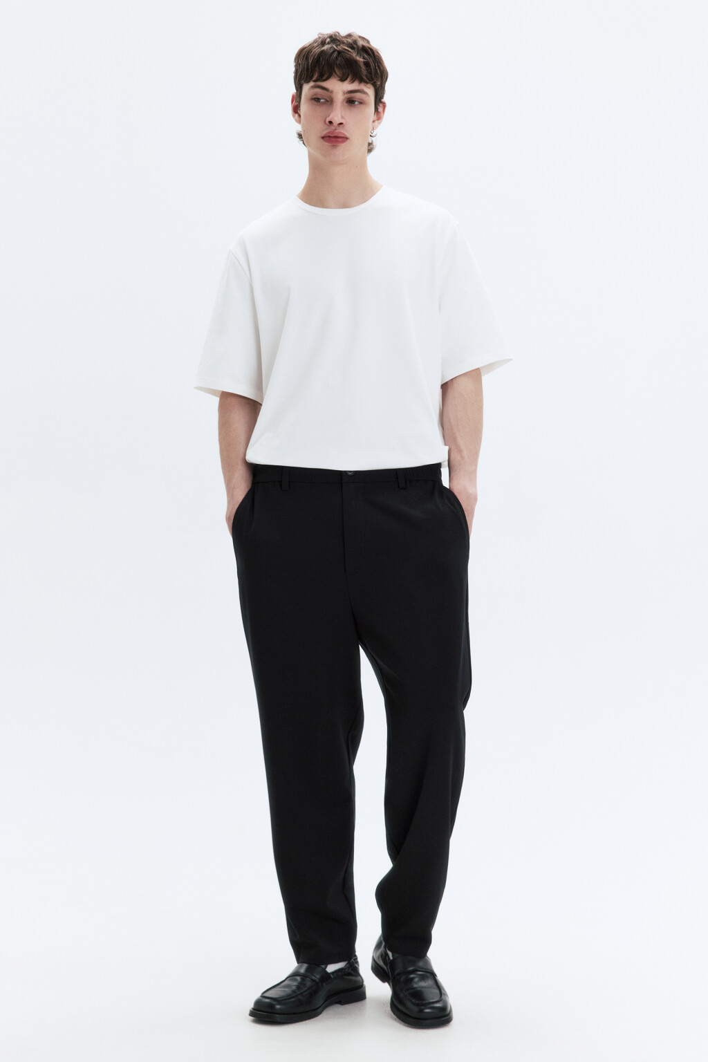 Брюки прямые костюмные с резинкой на поясе - цвет черный - 6