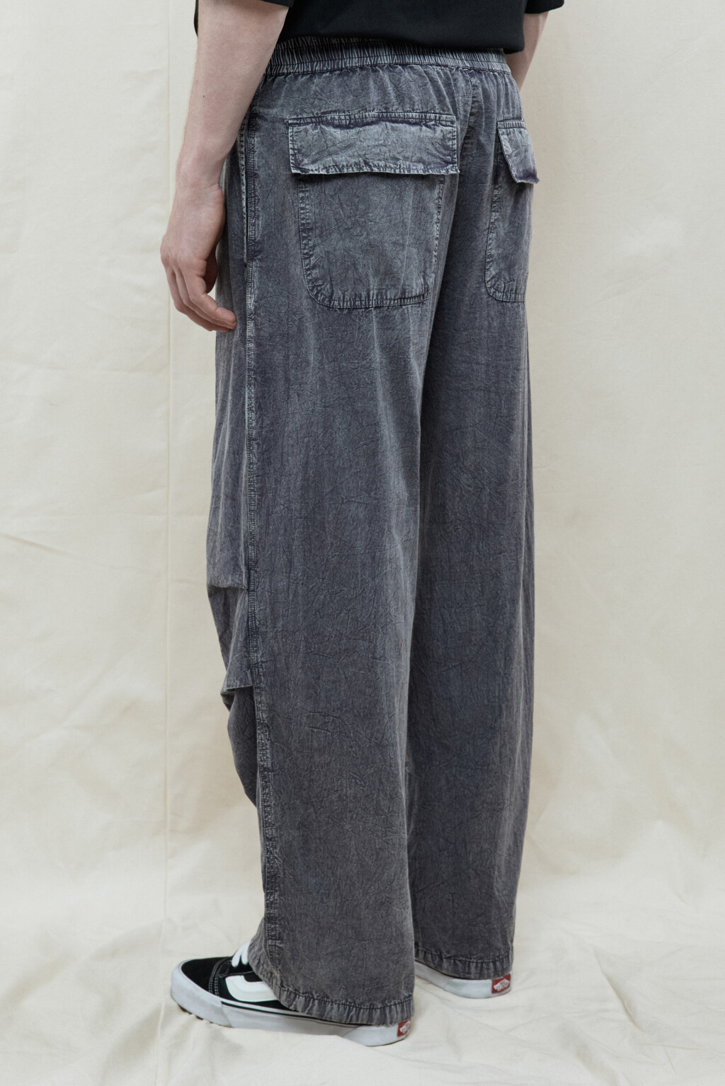 Брюки-парашюты хлопковые с вареным эффектом - цвет серый - 4