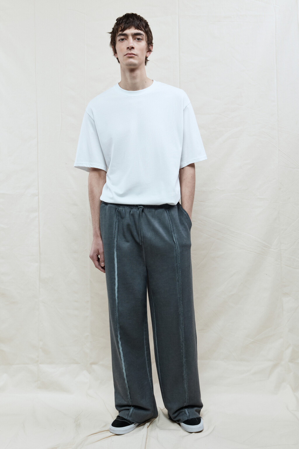 Брюки широкие трикотажные с наружными швами - цвет серый - 5