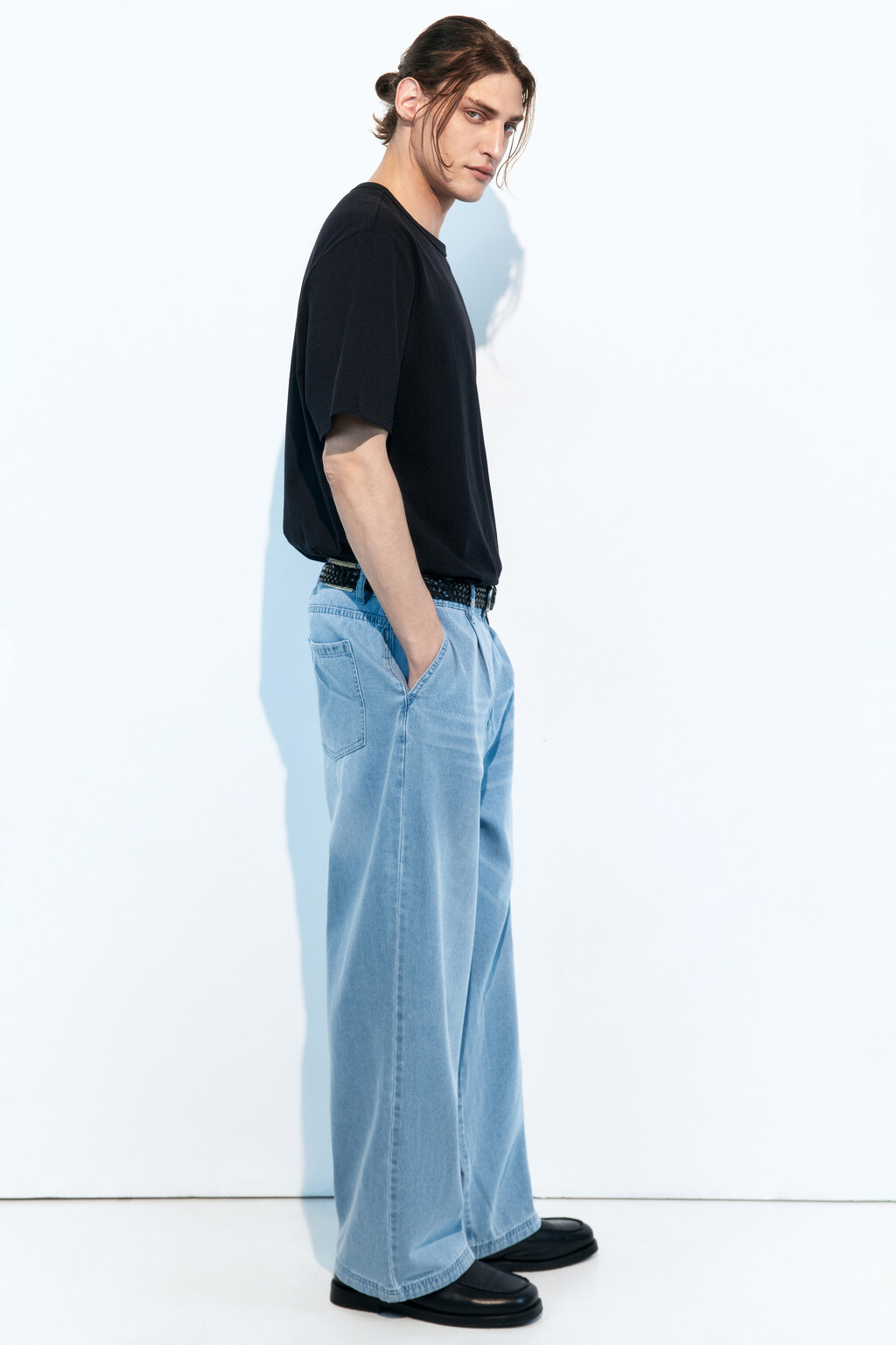 Джинсы barrel fit широкие со складками на поясе - цвет голубой - 1