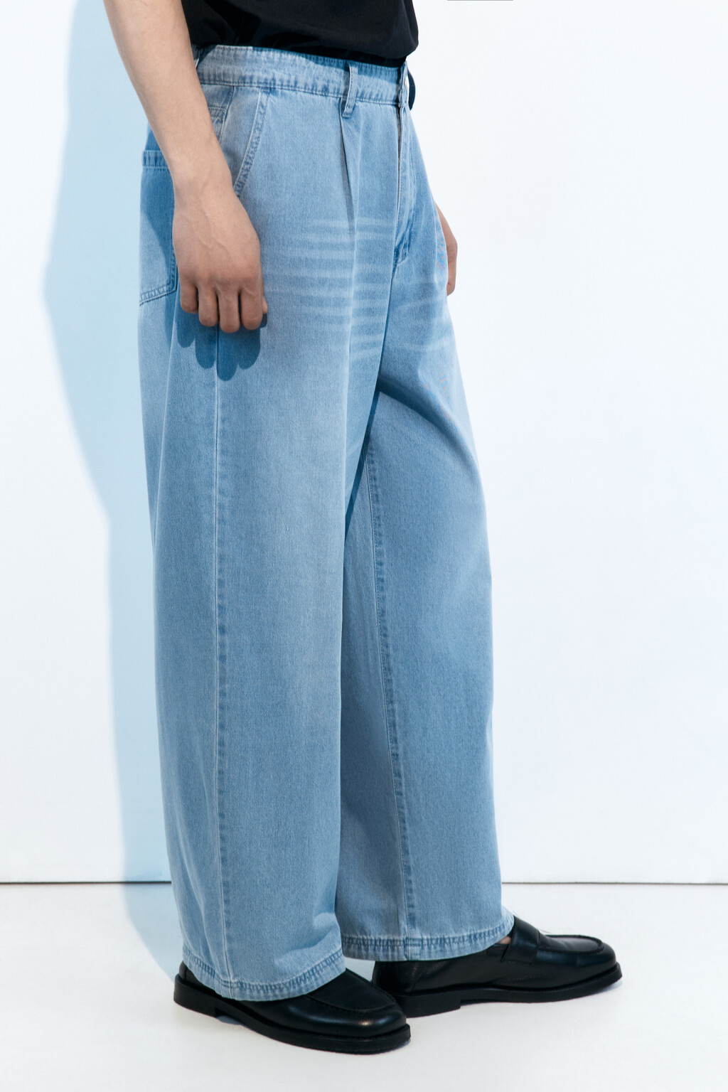 Джинсы barrel fit широкие со складками на поясе - цвет голубой - 3