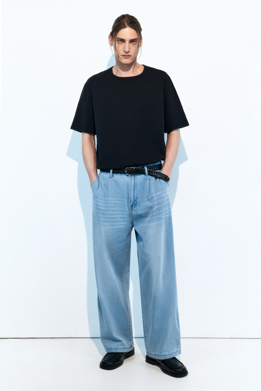 Джинсы barrel fit широкие со складками на поясе - цвет голубой - 5