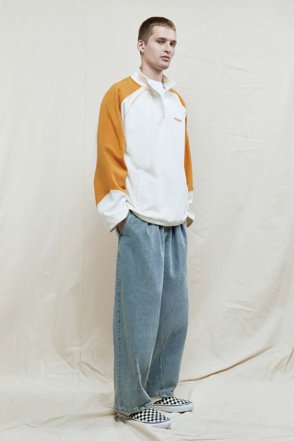 Джинсы balloon fit широкие со складками на поясе - цвет голубой - 1