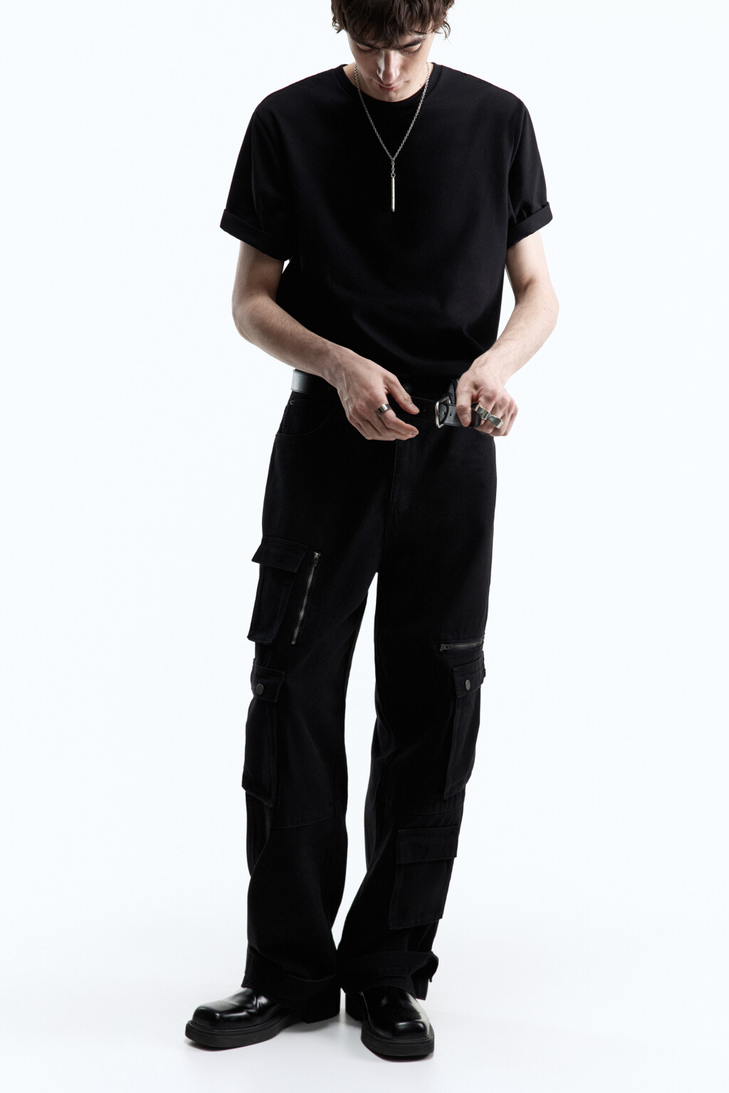 Джинсы широкие с множеством карманов - цвет черный - 1