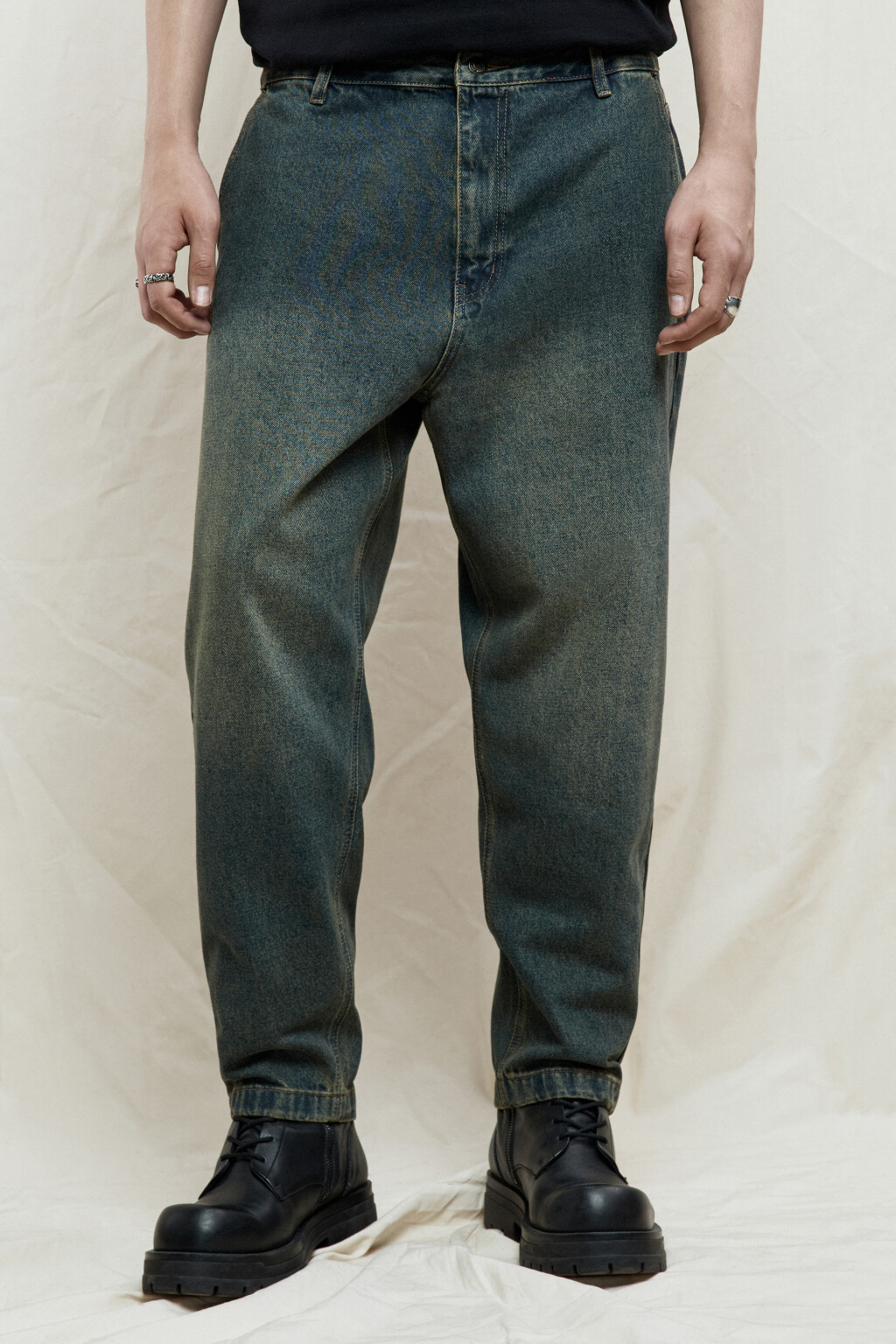 Джинсы balloon fit с эффектом грязной стирки - цвет синий - 2