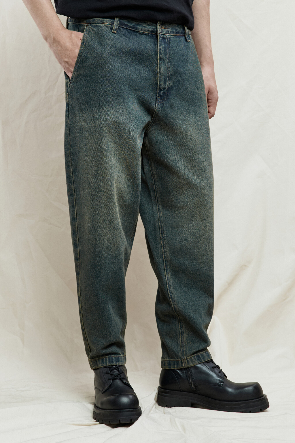 Джинсы balloon fit с эффектом грязной стирки - цвет синий - 3