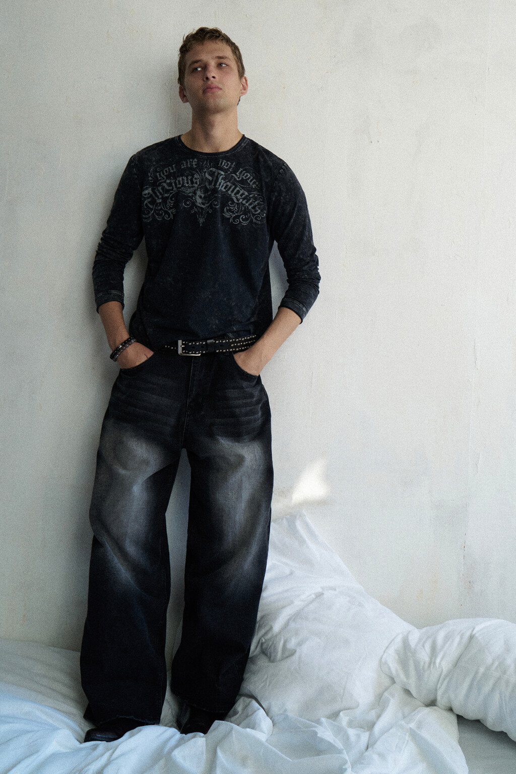 Джинсы экстраширокие с состаренным эффектом - цвет серый - 8